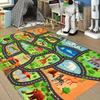 Zoo Animal Road Map Print Non-slip Kids Play Rug Interactive Educational Floor Mat for Bedroom Nursery Playroom Decor