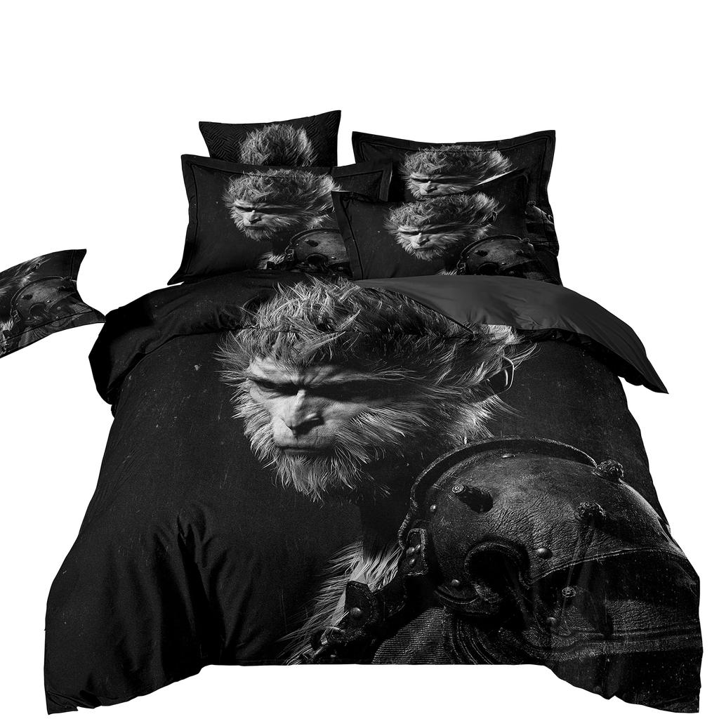 Black Myth Wukong Bedding Set,Game Characters Goku Bedding Set,Black 3D Printing Quilt Cover Pillowcase For Children and Adults