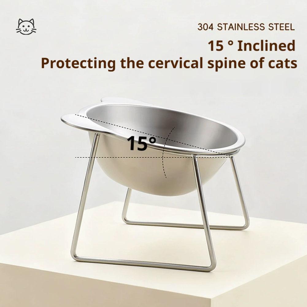 15° Tilted Elevated Cat Dog Bowl, 304 Stainless Steel Pet Food Water Dish with Non-Slip Base Healthy Feeding