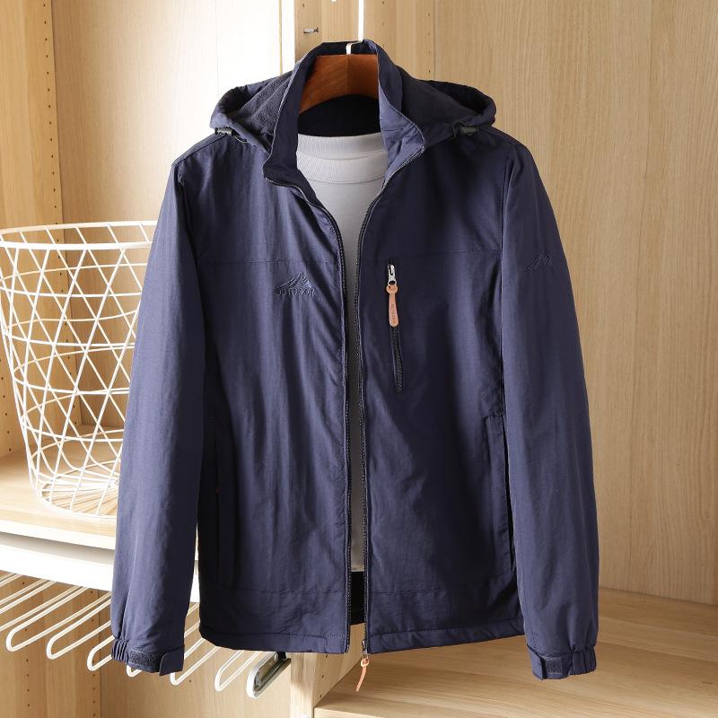 Plus Velvet Padded Warm New Jacket Long Sleeve Coat Autumn and Winter Men's Outdoor Jacket Cotton-padded Jacket with Solid Color.