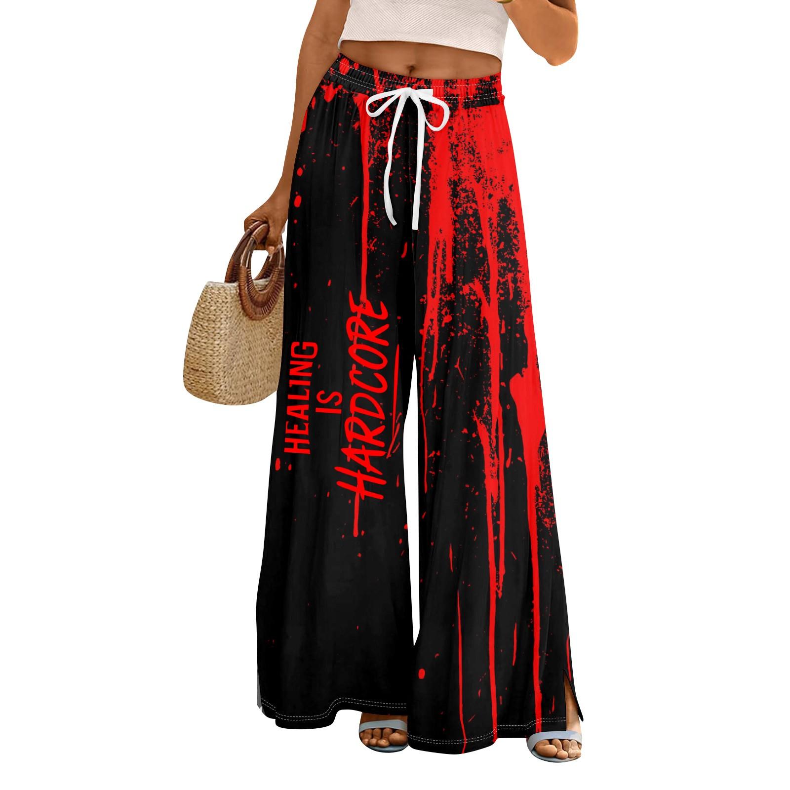 

Женские летние брюки палаццо в стиле бохо с высокой талией и широкими штанинами, с принтом на Хэллоуин, повседневные брюки с карманами XL