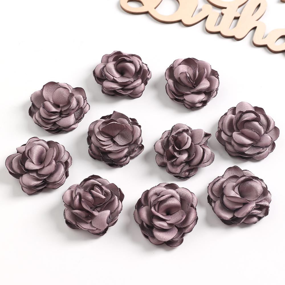 5/10Pcs Artificial Flowers 3.5cm Handmade Burned Edge Camellia Flowers For DIY Sewing Crafts Clothing Accessories Wedding Decors
