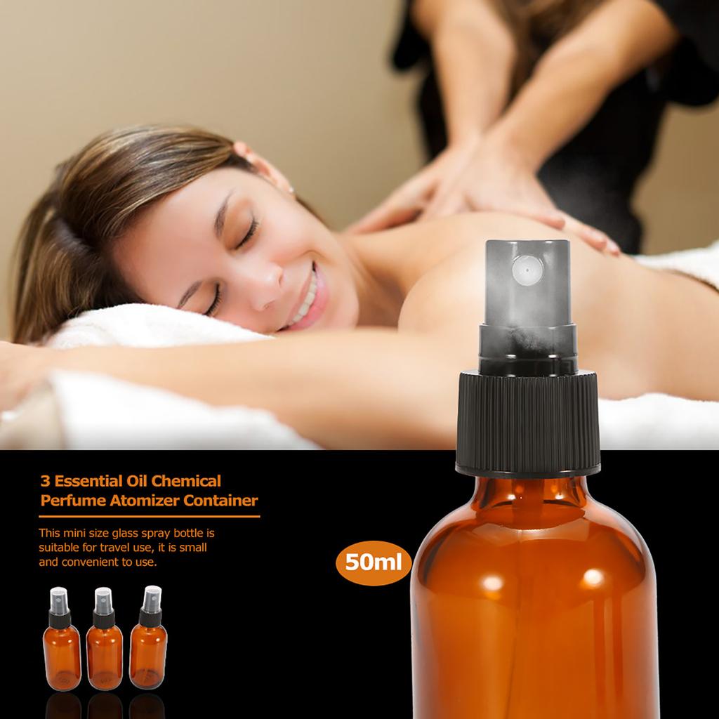 Amber Glass Spray Bottle Black Fine Mist Sprayer 50ml Pack of 3 Essential Oil Chemical Perfume Atomizer Container