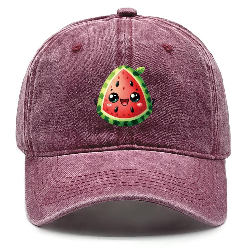 Cartoon Watermelon Print Adjustable Baseball Hat, Fruit Mesh Hat Hip Hop Slouchy Solid Leisure Snapback Baseball Cap