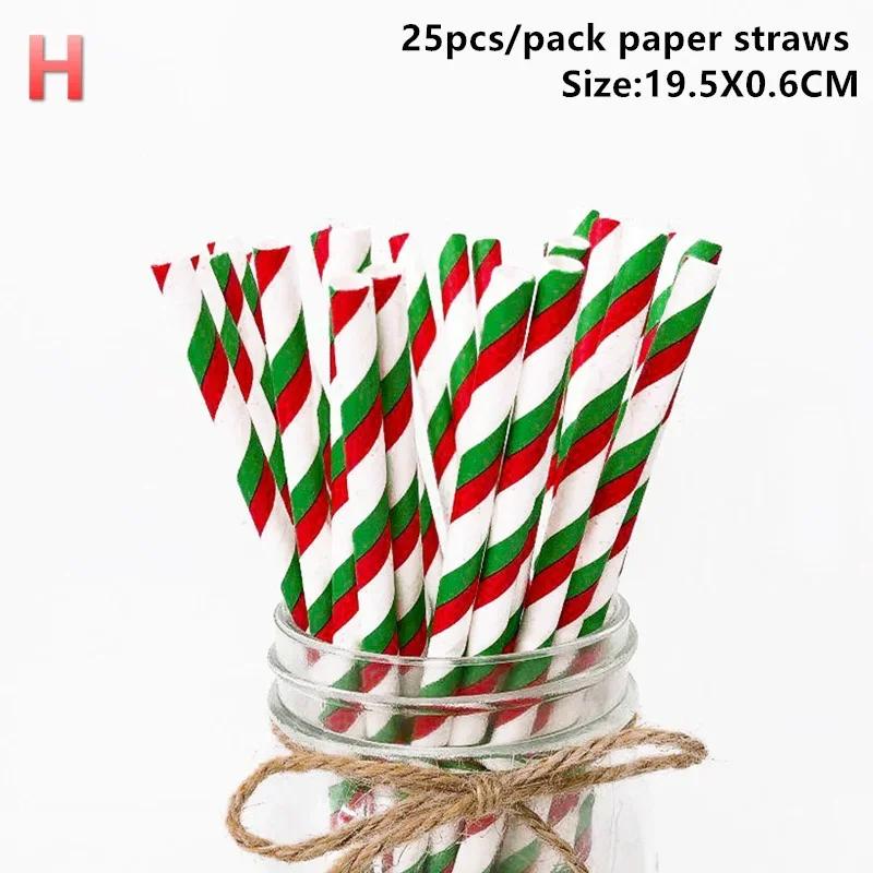25pcs Disposable Christmas Paper Straws Snowflake Xmas Tree Drinking Straw Merry Christmas Decorations New Year Party Decoration