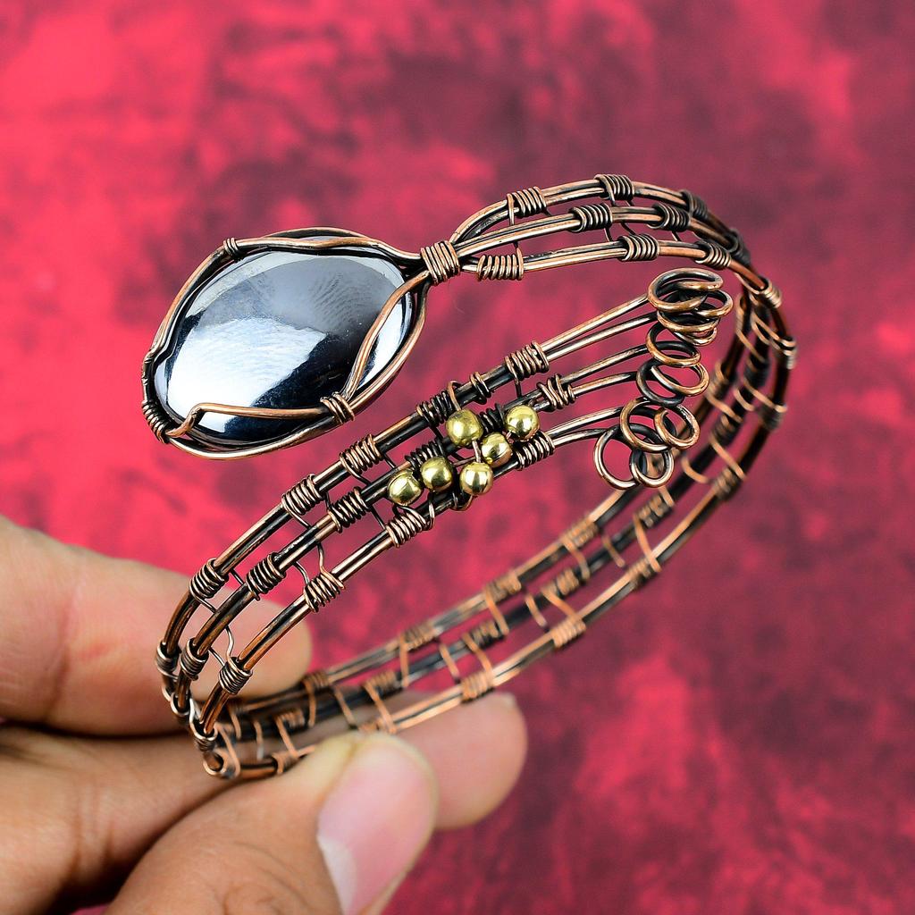Shungite Bangle Copper Wire Wrapped Adjustable Cuff Bracelet Elegant Jewelry Copper Wire Wrap Bangle Handmade Gemstone Jewelry Gifts For Her