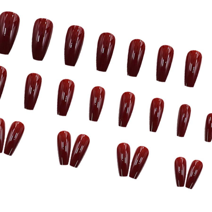 Glossy Wine Red High-Grade Cherry Retro Wearable Nails - Set of 24