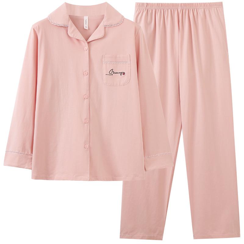 Pajamas Women'S Spring And Autumn Pure Cotton Long-Sleeved Cardigan Can Be Worn Outside, Autumn Pull-Frame Cotton Loose Casual Loungewear Women'S Suit