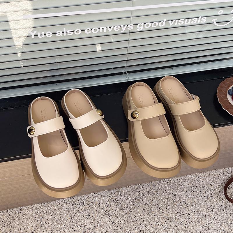 Fashion Beige Soft Leather Shoes Women Heels Mary Janes Platform Lolita Shoes Japanese Style Vintage Girls High Heel Pumps Woman Shallow