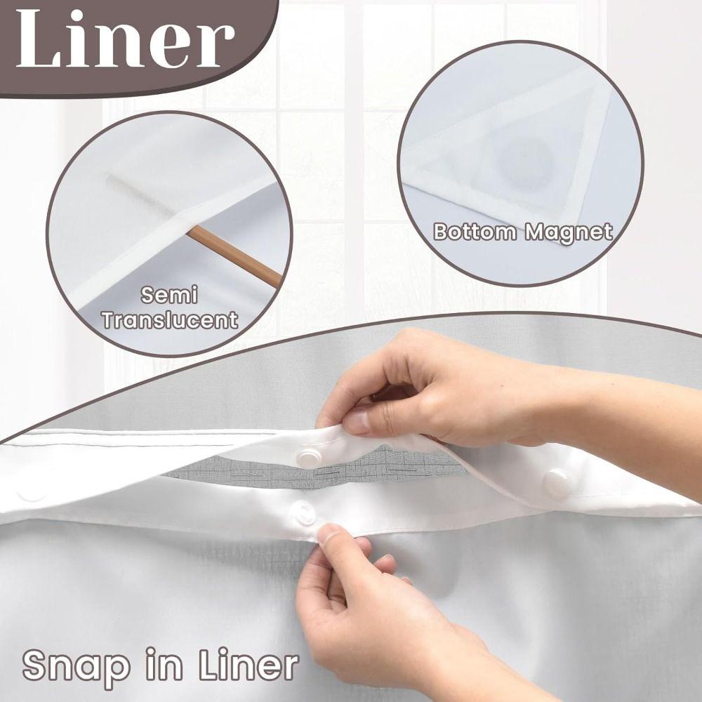 With Snap In Liner Hookless Shower Curtain Removable Shower Cover  Bathroom