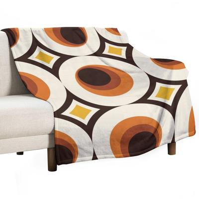 1970s Orange Mid-Century Modern Circle 1 Throw Blanket Decorative Sofas Retros Blankets For Sofas Decorative Blankets