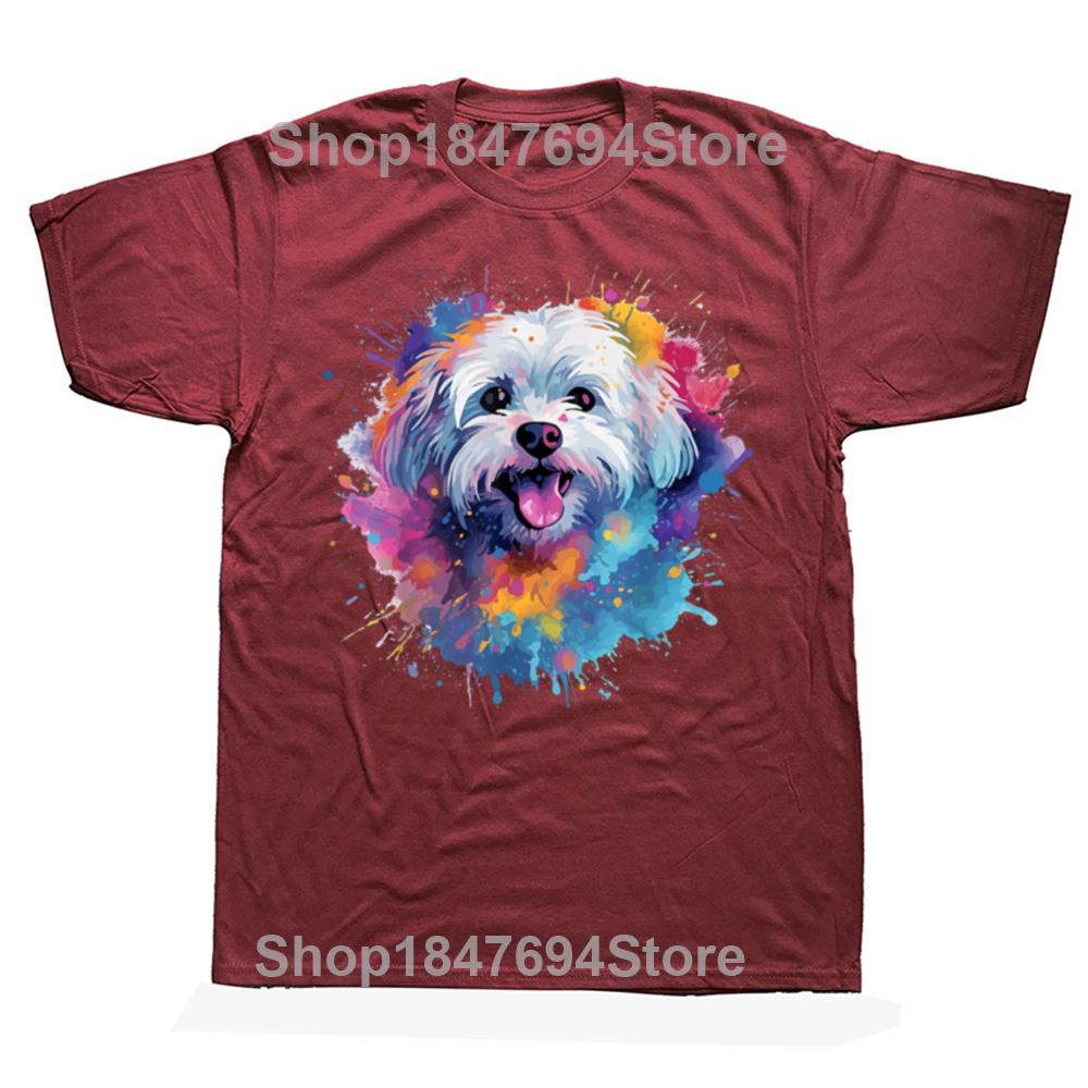 Funny Colorful Maltese Splash Art Dog Graphic T-shirts Men Women's Fashion Casual Tshirt 100% Cotton Loose Oversized T Shirt