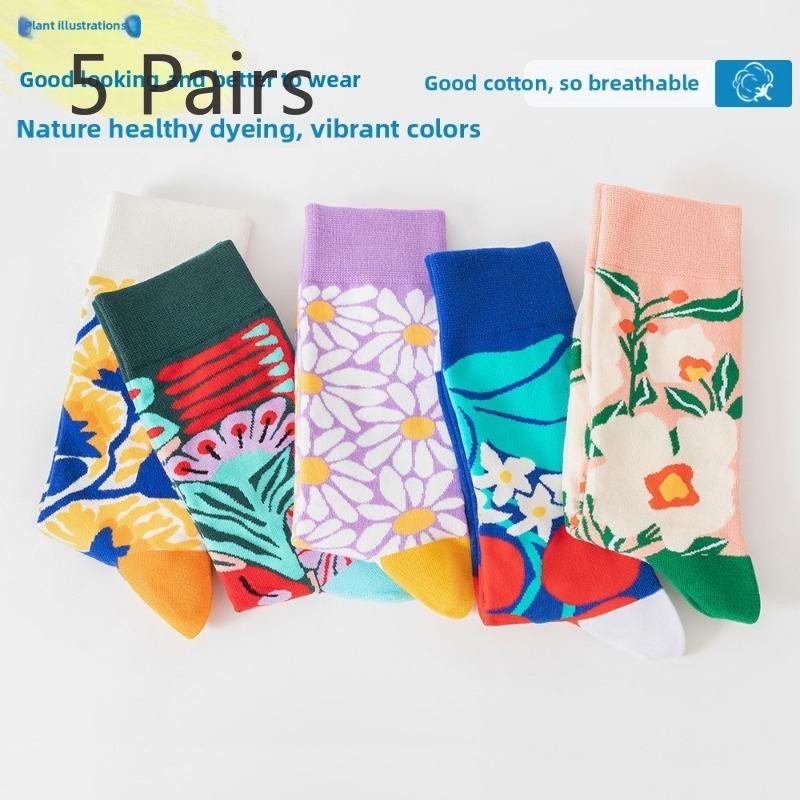 

5 пар женских весенних и осенних персонализированных модных повседневных универсальных носков для скейтбординга до середины голени 5 Pairs