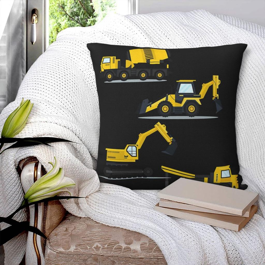 Construction Truck Excavator Square Pillowcase Pillow Cover Polyester Cushion Decor Comfort Throw Pillow for Home Living Room