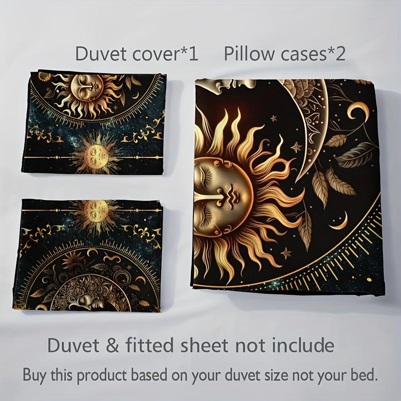 3Pcs Bedding Set - Elegant & Golden Sun/Moon/Planets Print Duvet Cover With 2 Pillowcases, All-Season For Queen/King Size Beds