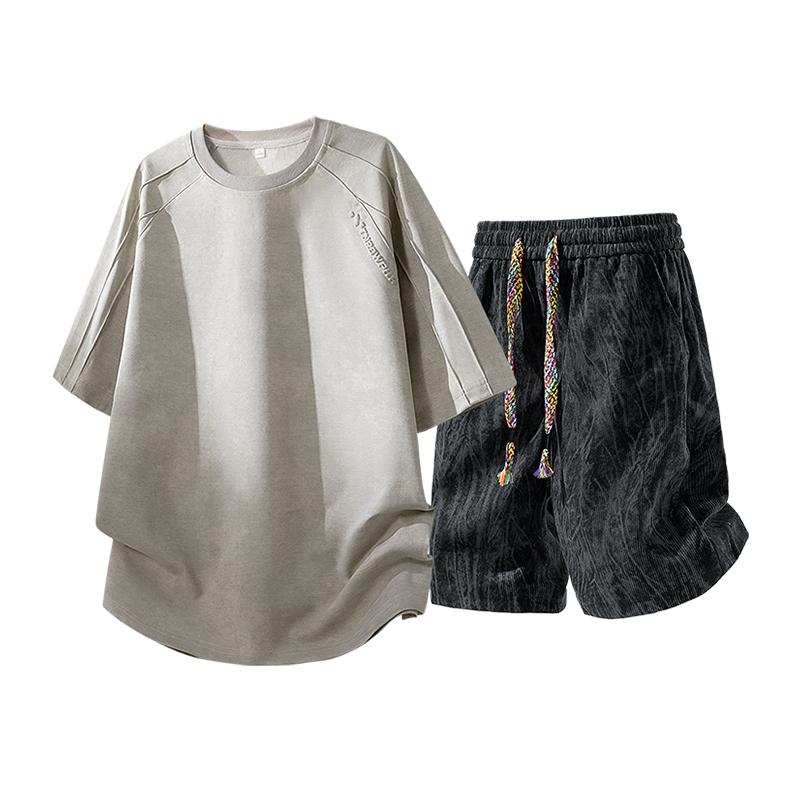 Sports Suit Men s Casual Pants Men s T-shirt Men s Two-piece Loose Casual Shorts Suit 2XL хаки