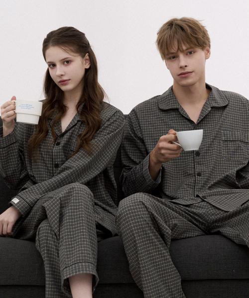 [Dossy] 2SET Silk Fit Dust Long Sleeve Couple Pajama Set [Shipped from Korea] 100% Authentic