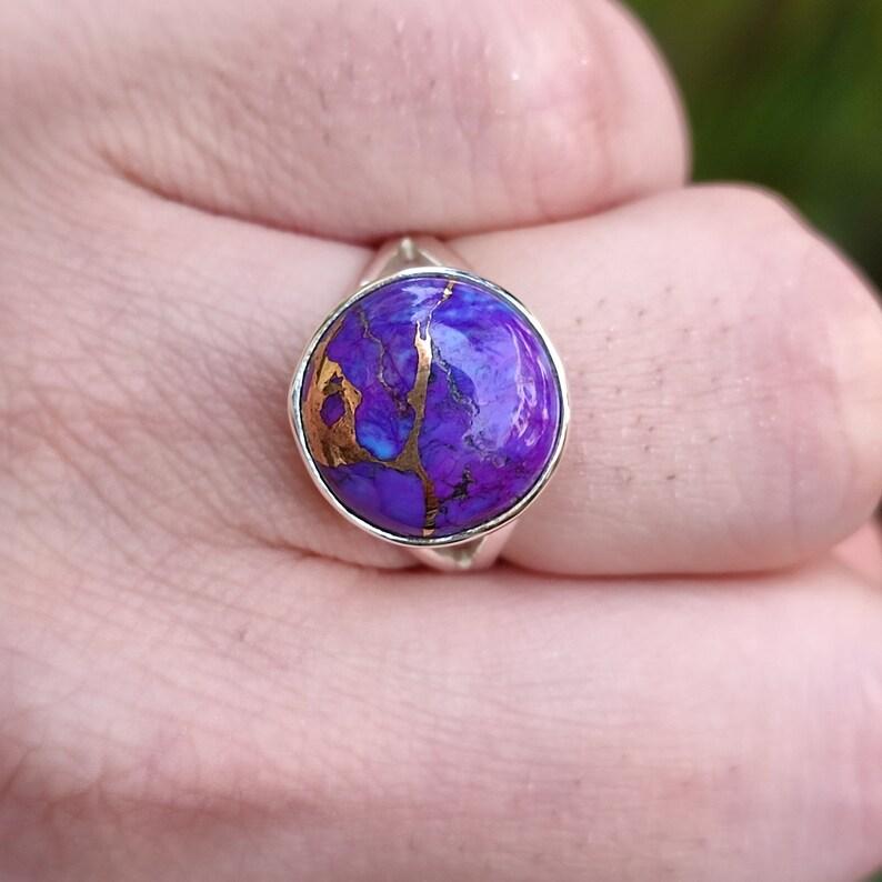 Purple Copper Turquoise Round Gemstone Ring, Statement Ring, Women Jewelry, Boho Ring, Designer Ring, 925 Sterling Silver