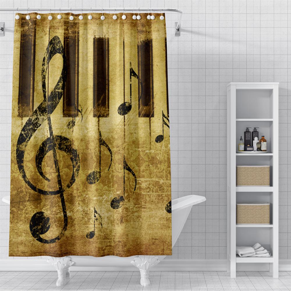 Piano Key Music Shower Curtain For Bathroom Musical Notes Waterproof Bathroom Shower Curtain Romantic Elegant Bath Bathtub Decor