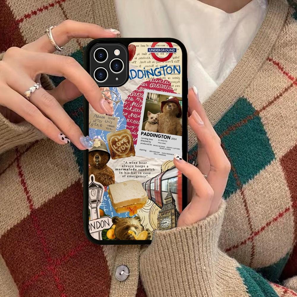 Cute P-Paddington Bear Phone Case Silicone PC+TPU For For IPhone 11 12 13 14 15 16 Plus Pro Max Cover