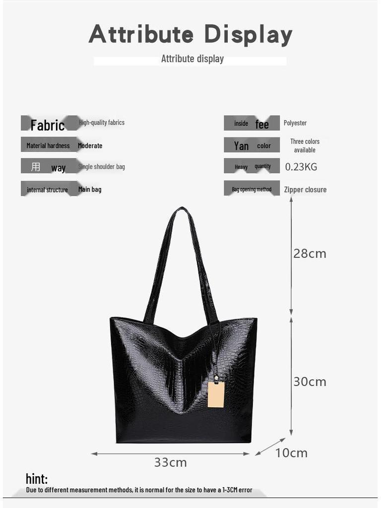2025 Crocodile-Pattern PU Leather Shoulder Tote Bag - Large Capacity, Women's Fashion Retro Handbag