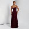 European & American Style Wine Red Spaghetti Strap Sexy Evening Gown for Women