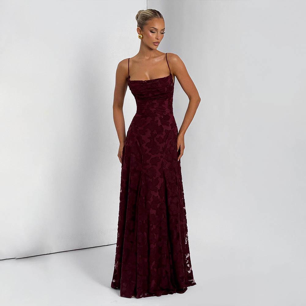 European & American Style Wine Red Spaghetti Strap Sexy Evening Gown for Women