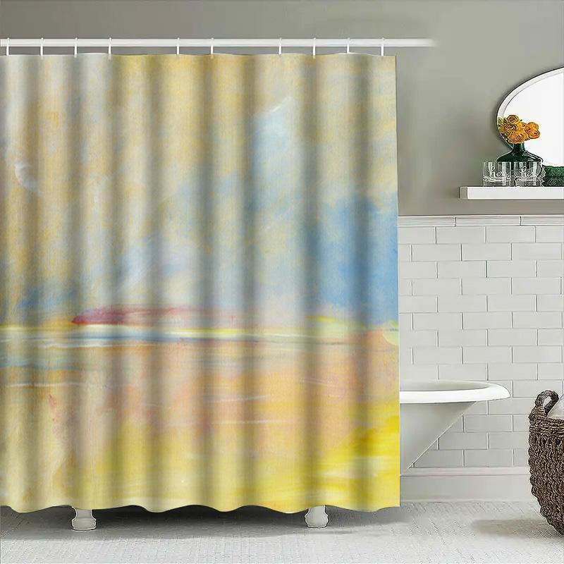 Gelb Blau Duschvorhang Badezimmerdeko Für Zuhause Badezimmer Aquarelldruck Einfache Installation Mit Hakenring-Set Taurusduan