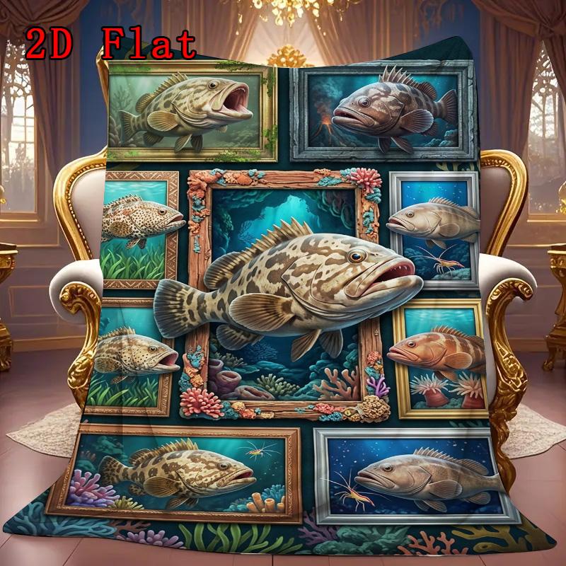 Underwater Fish Collection 2D Flat Pattern Flannel Blanket, High quality All Seasons, Home Decor, Warmth and Comfort, Perfect for Christmas Gifts.