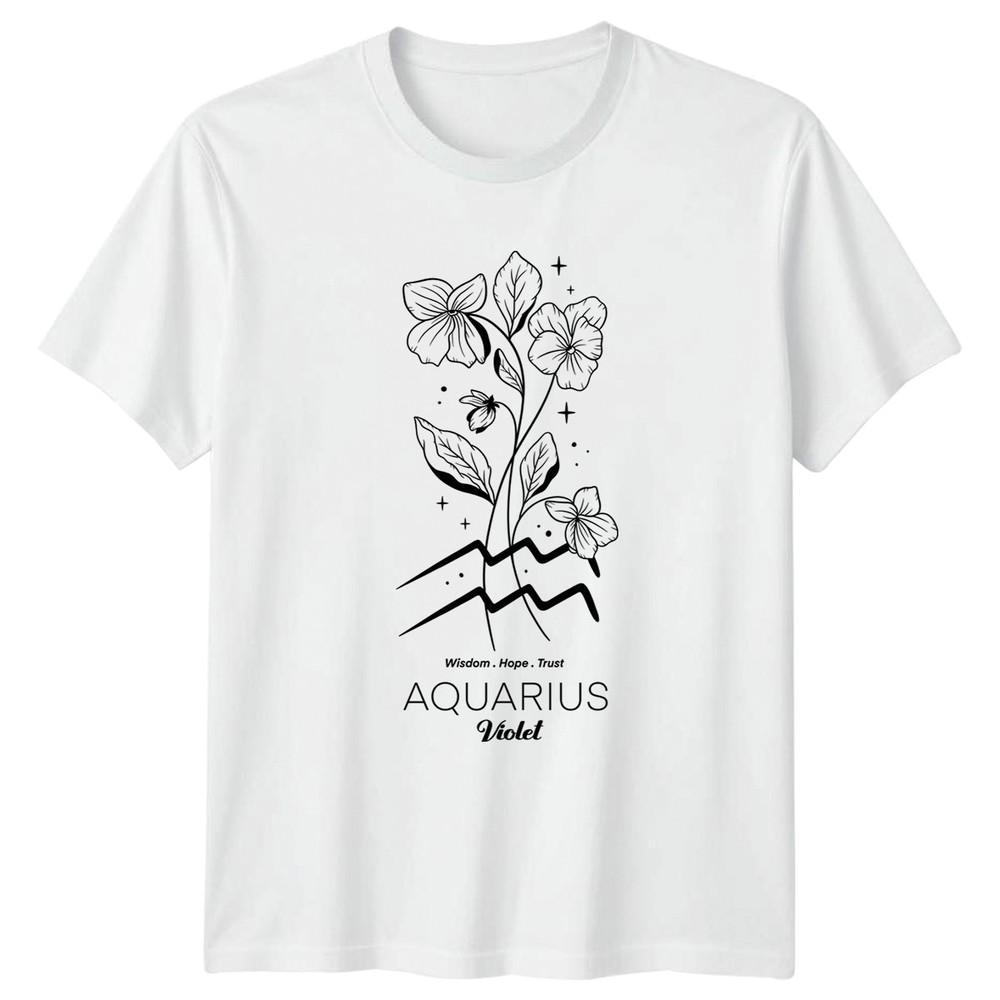 Wisdom Hope Trust Aquarius Violet Unisex TShirt Floral Zodiac Astrology Birthday S