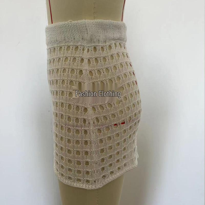 European & American Sexy Mesh Knitted Beach Skirt – Slim, Hip-Hugging, Sunscreen Cover-Up