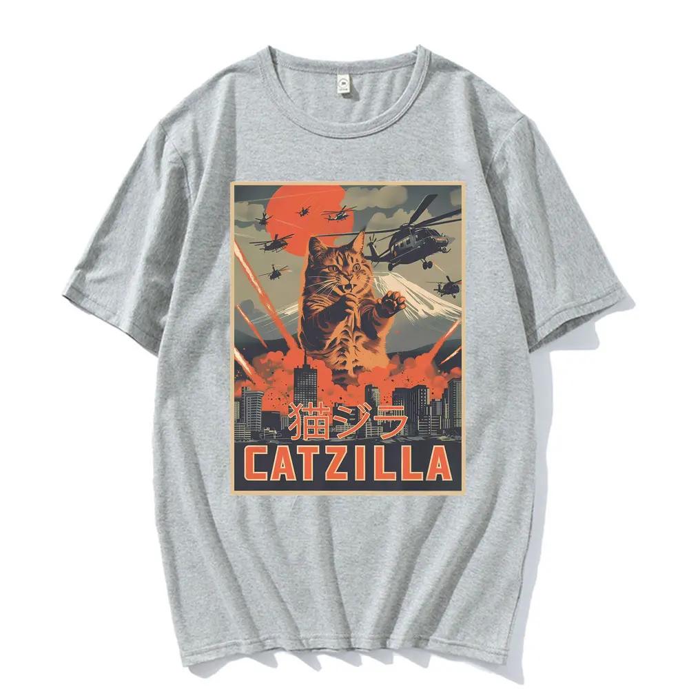 Retro Japanese Catzilla Movie Poster Graphic Mens Tshirt Fashion Classic Tshirt Streetwear Unisex Summer Short Sleeve T Shirts