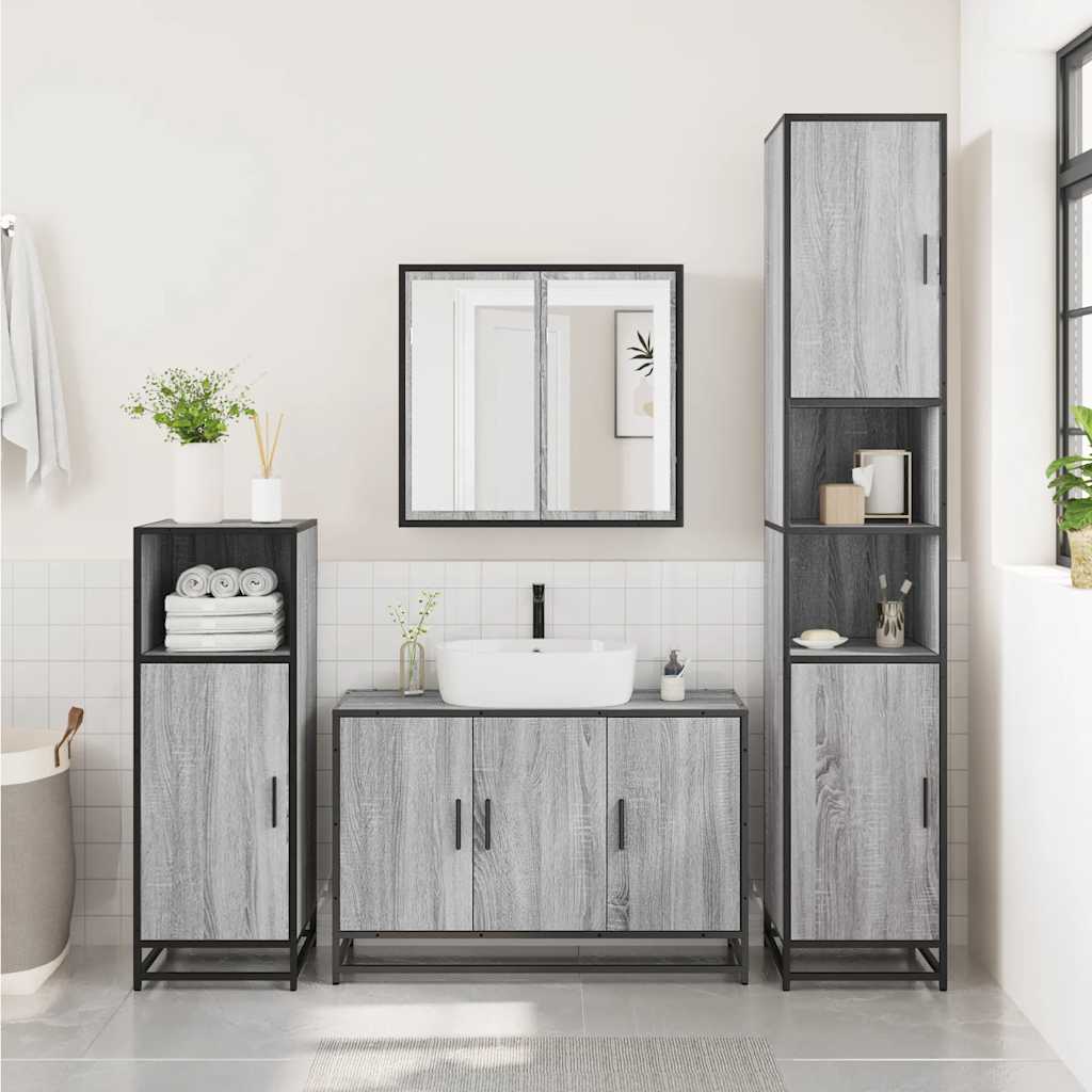 2 Piece Bathroom Furniture Set Gray Sonoma Particleboard