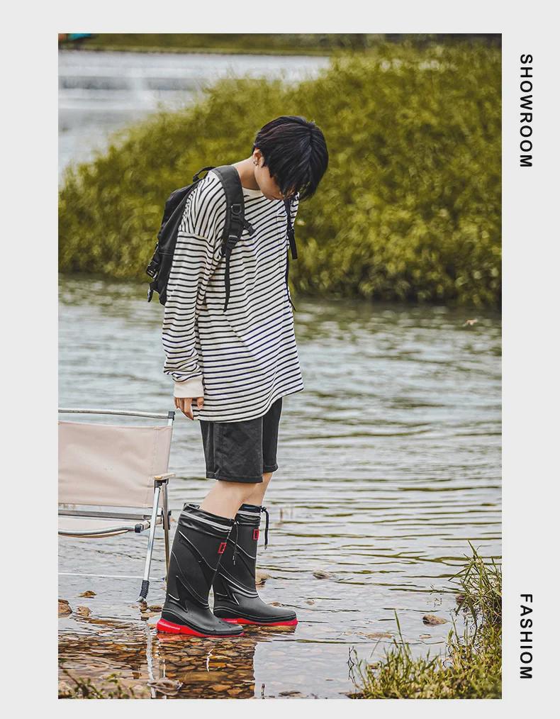 Men's Versatile High-Top Waterproof Non-Slip Rain Boots for Outdoor Activities and Fishing