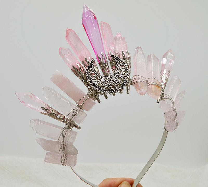 Retro Silver Moon Crystal Glass Crown Headband