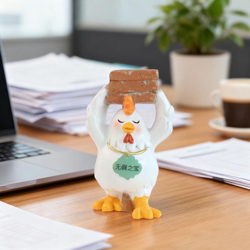 Resin Chicken Figurines with Brick Chicken Garden Statues Decors Decorative Ornament for Home Table Desk Yard Decors