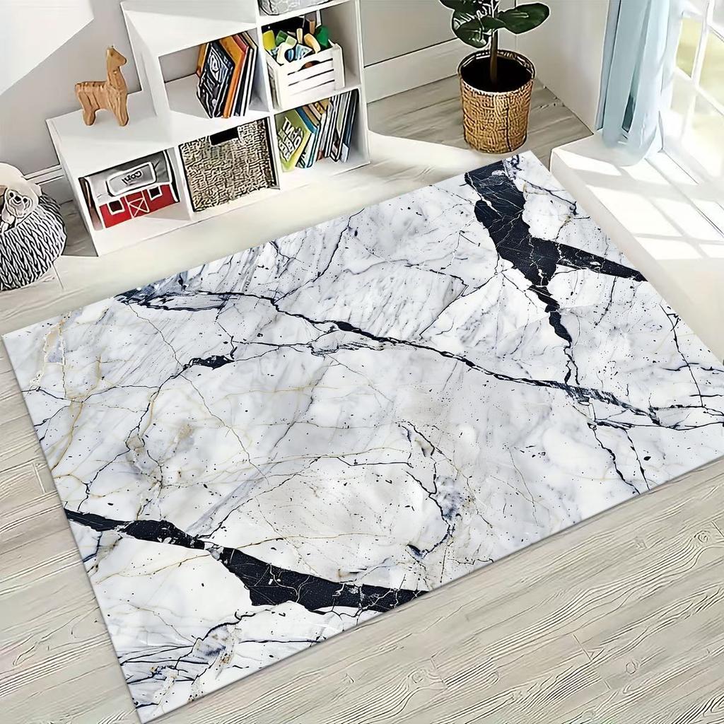 2026 Luxurious Marble Black Green Gold Colorful Stone Texture Rug for Bedroom Living Room Sofa Home Doormat Decor,Non-slip Mat