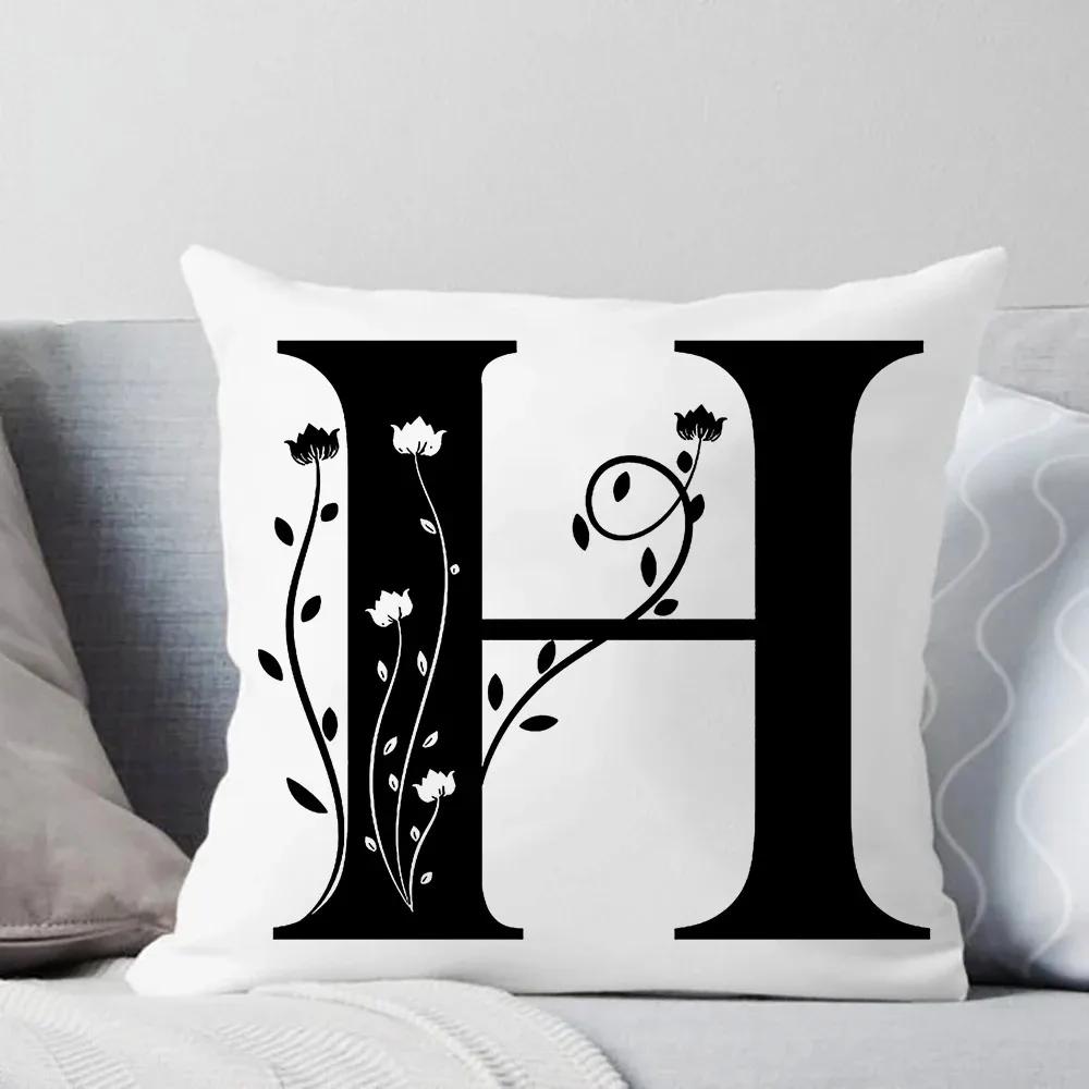 Black And White Letter Pattern Throw Pillow Cover With Short Plush Print For Living Room Sofa Decoration Cushion Cover