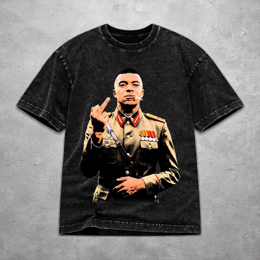 Km Mbappes Dictador Meme Gewaschenes T-Shirt Neuheit Harajuku Herren Damen HipHop T-Shirts Kurzarm