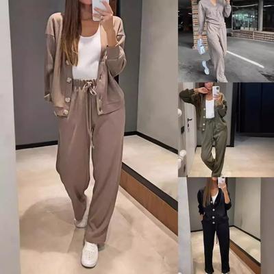 Spring and Autumn  Fashion Single Breasted Casual Suit Cardigan Top Lace-Up Two-Piece Trousers Women's Clothing