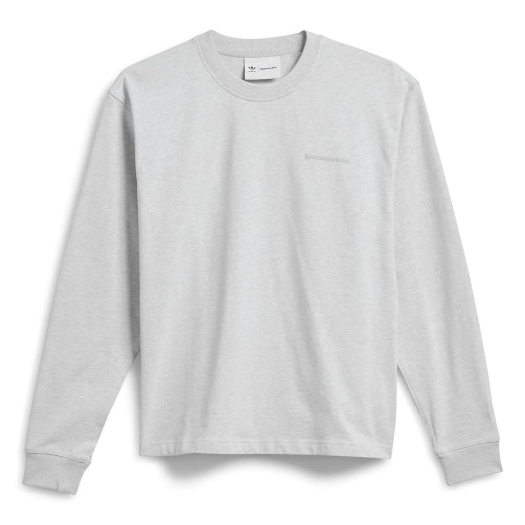 Adidas Originals Trefoil X Pharrell Williams Solid Logo Print Long Sleeve T-Shirt Unisex Tops Light-Grey HN3439