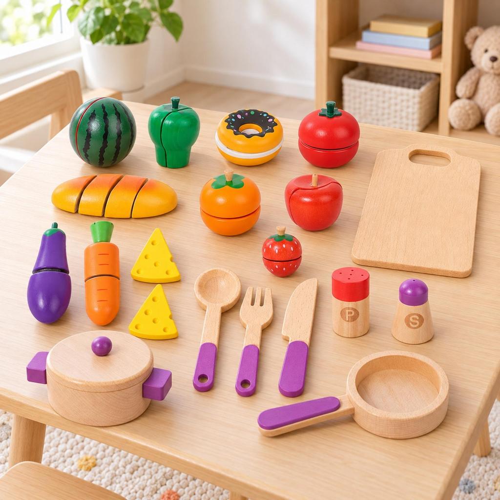 Wooden Toy Cuisine Set with Cookware Colorful Collection