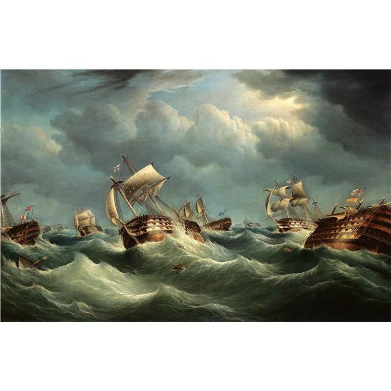 Vintage Oil Painting Poster The Battle of Trafalgar Painting Wall Art Prints Canvas Painting for Gallery Home Living Room Decor