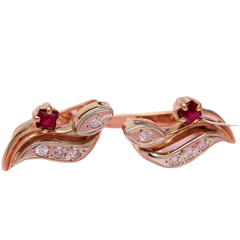 585 Purple Gold Crystal Earrings for Women Creatively Inlaid Red Gem Stud Earings Fashion Plated 14K Rose Gold Jewelry
