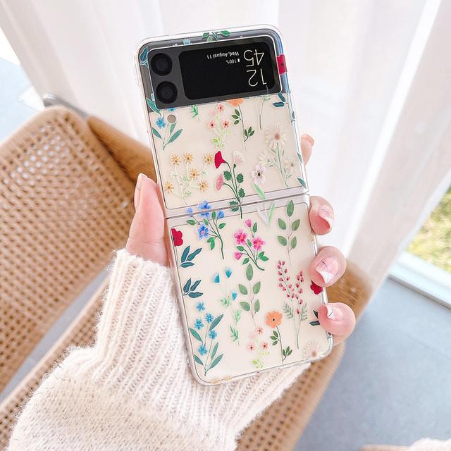 

Для Samsung Galaxy Z Flip 4 3 чехол с сухоцветами, окрашенный, прозрачный противоударный ПК, твердая задняя крышка для Samsung Zflip4 Flip3, чехол For Samsung Z Flip 4