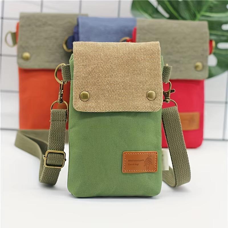 Women's Canvas Crossbody Phone Bag Color Block Triple Layer for Stylish Mobility