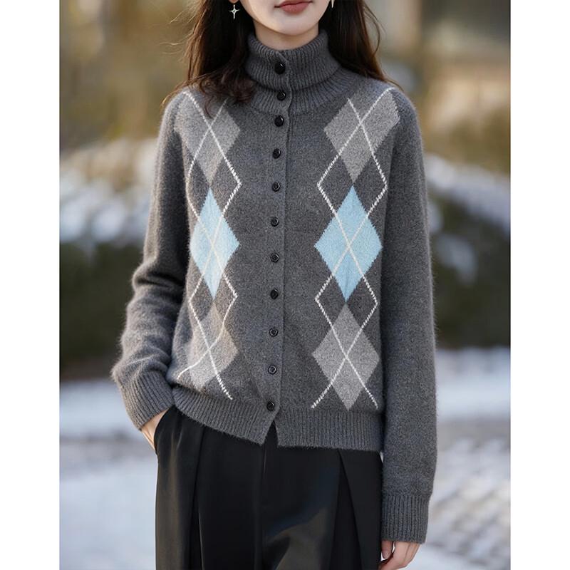 Demana Women's Wool Blend Argyle Knit Cardigan