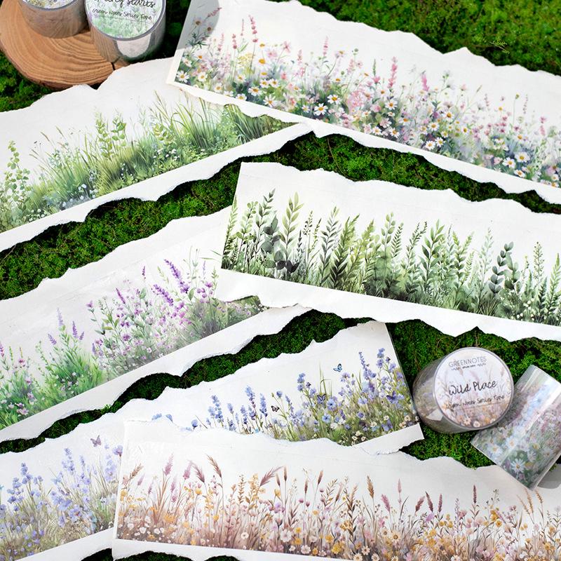 Twilight PET Tape: Green Notes & Plant Collage Stickers - 6 Styles for Bullet Journals & DIY Decor