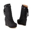 European and American fashion short boots wedge heel high heel women's boots sweet lace belt lady shoes trick