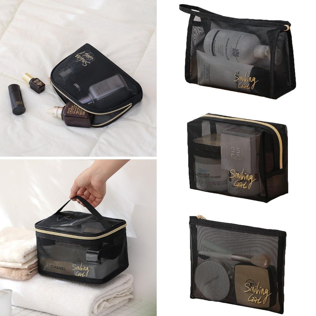 Mesh Bag Cosmetic Makeup Zipper Black Pouch Travel Toiletry Storage Tools Beauty